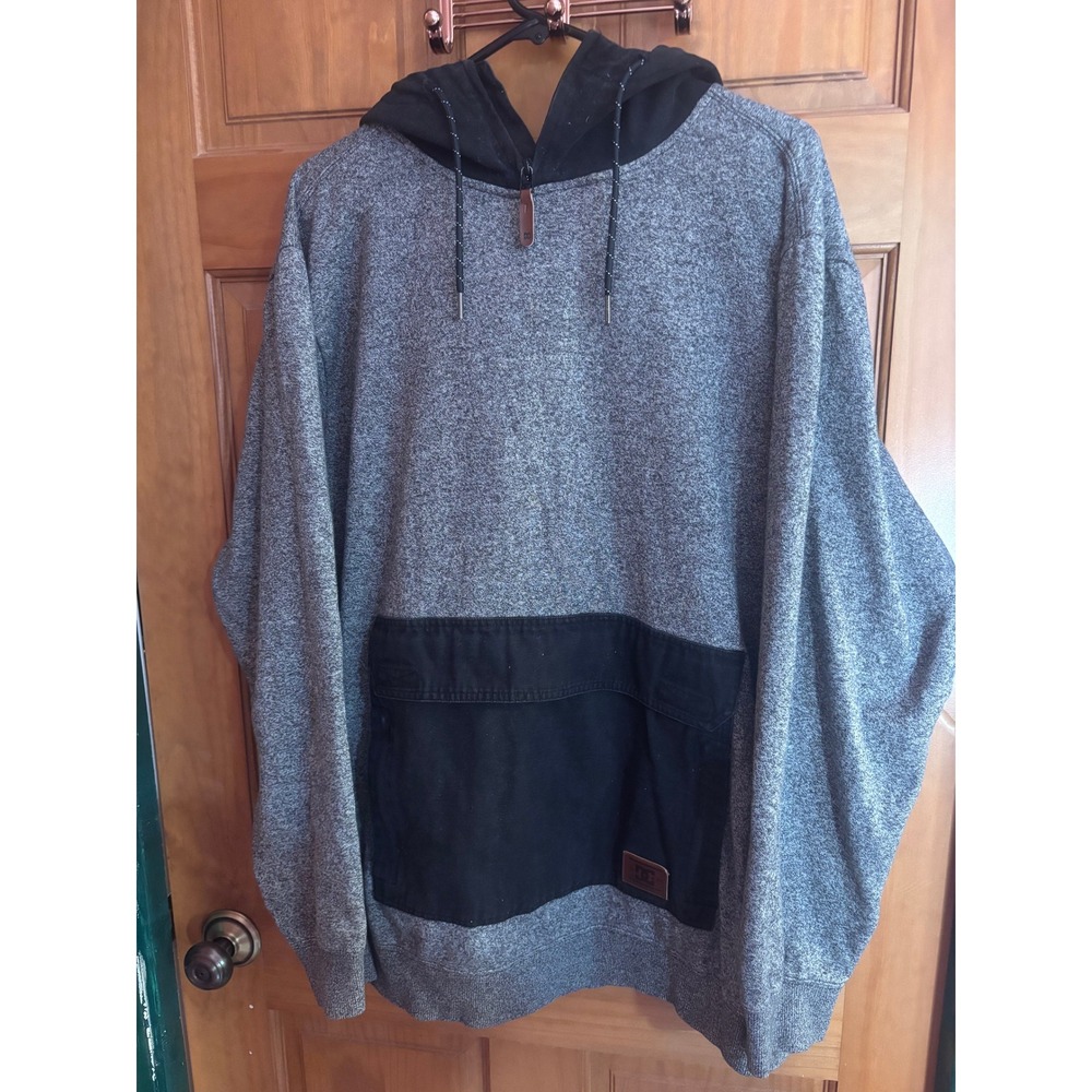 DC Shoes Mens XL Heather Gray Black Quarter Zip Pullover Hoodie Skate Sweatshirt